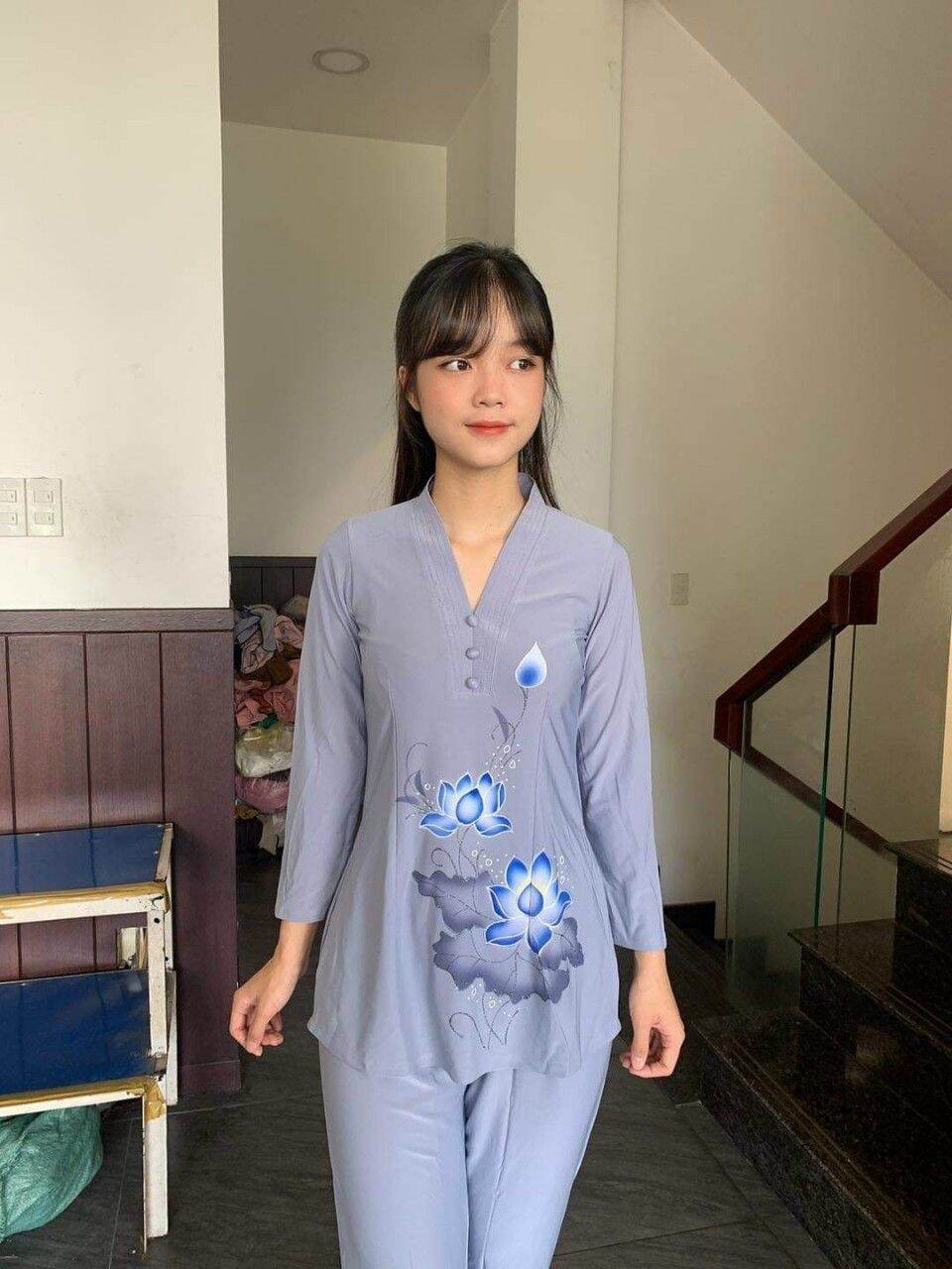 Đồ lam đi chùa cách tân lửng (lam)