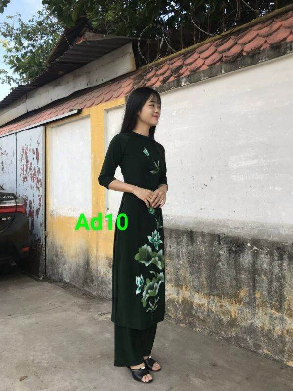 Bộ áo dài nữ chất liệu thun bông vẽ 3d cao cấp (nâu)