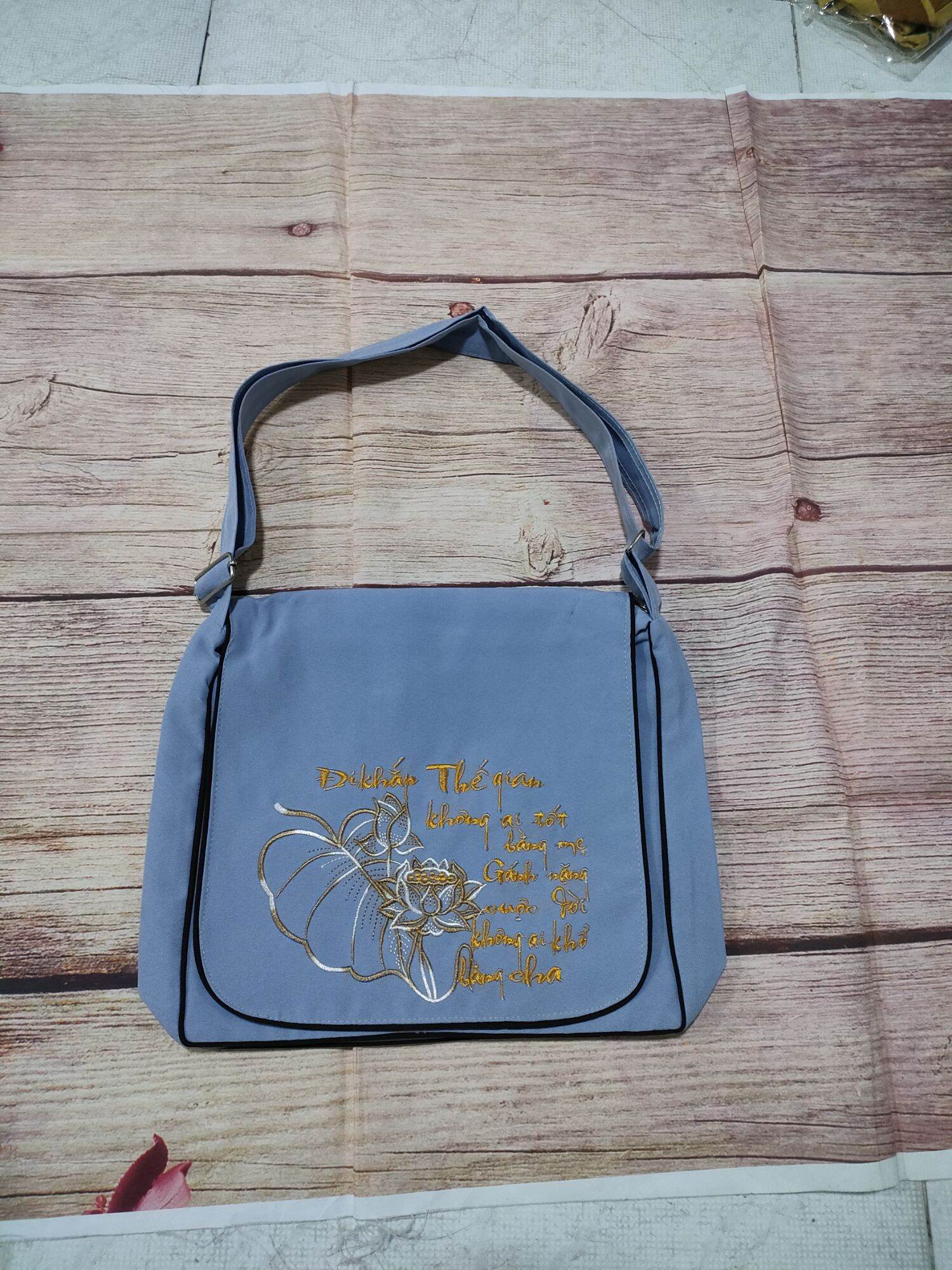 Túi vải đi chùa túi vải dây rút (lam)