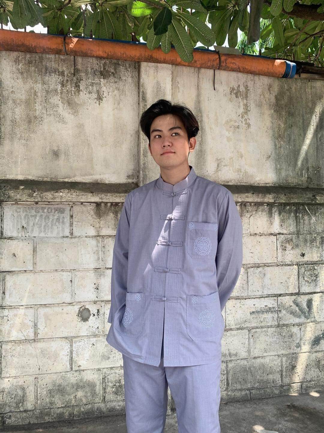 Đồ nam đi chùa cao cấp, vải tixi (lam)