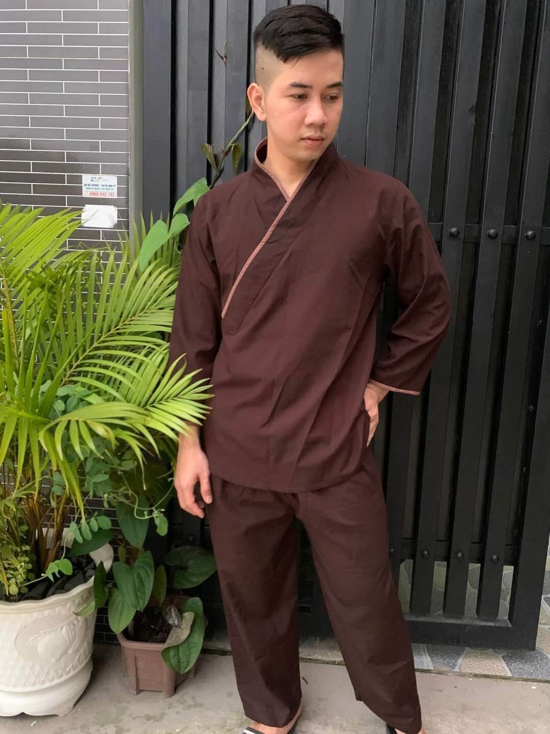 Bộ nam đi chùa vải kte mát mịn mẫu nhật nam (nâu)