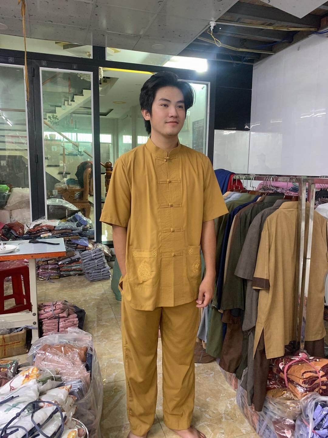 Bộ nam đi chùa cao cấp kate (gừng)