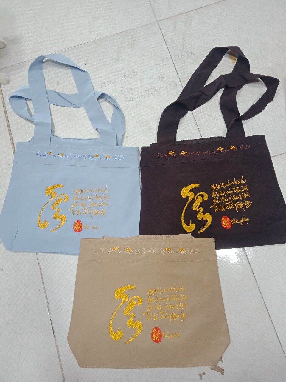 Phụ kiện túi vải đi chùa túi vải thư pháp (xám)