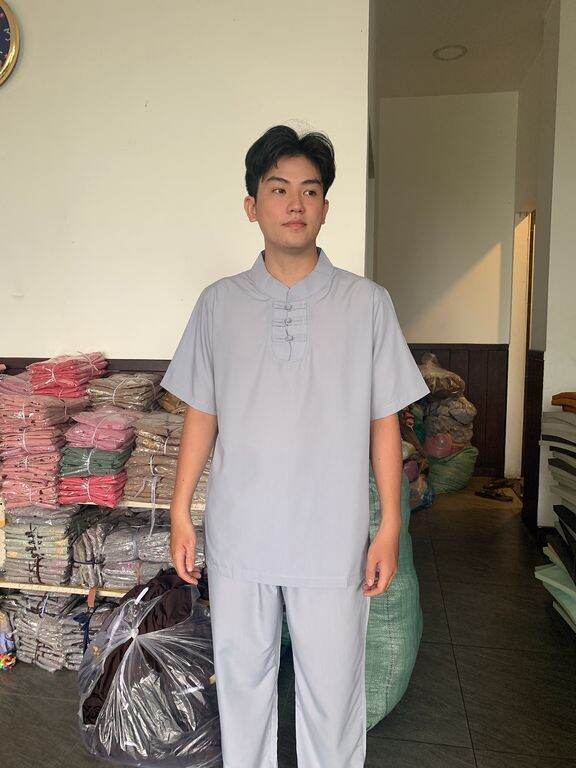 Bộ nam đi chùa vải kte cao cấp nam 3 nút (lam)