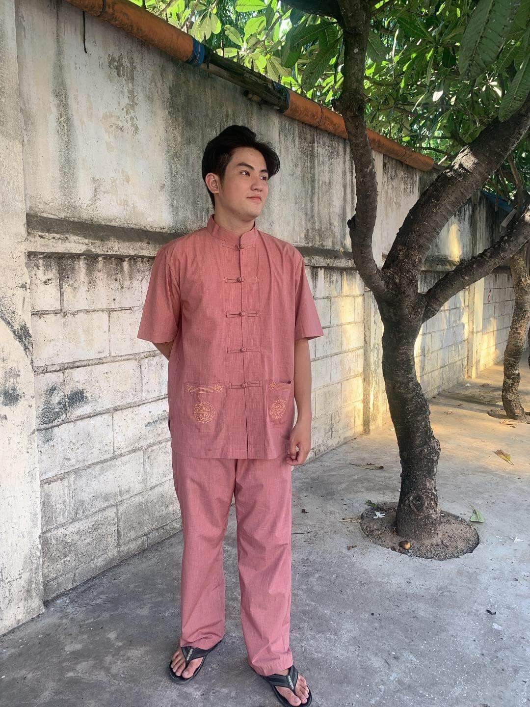 Bộ nam đi chùa cao cấp kate (ca cao)