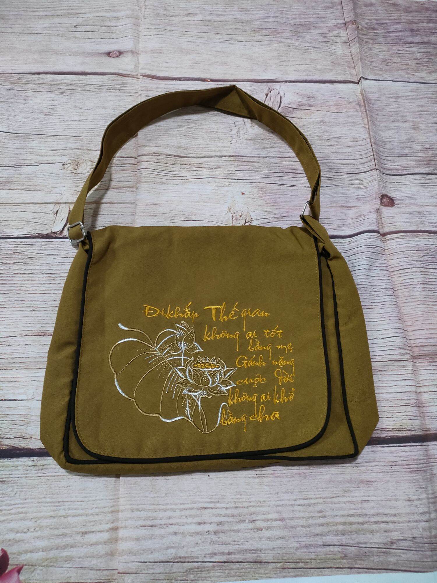 Túi vải đi chùa túi vải dây rút (vàng)