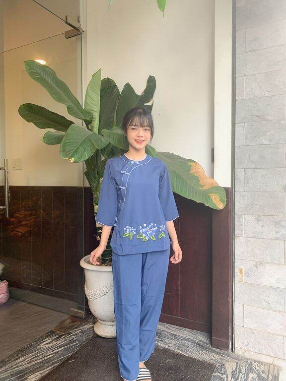 Bộ vải Kate đi chùa (xanh đá)