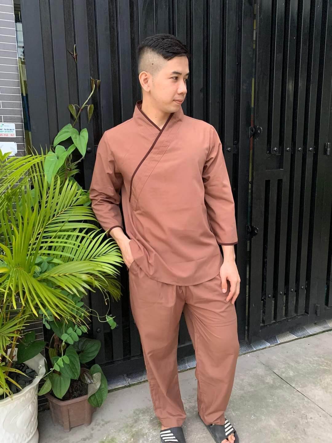 Bộ nam đi chùa vải kte mát mịn mẫu nhật nam (ca cao)