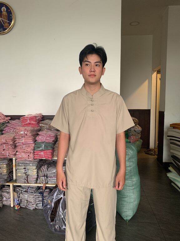 Bộ nam đi chùa vải kte cao cấp nam 3 nút (đất)