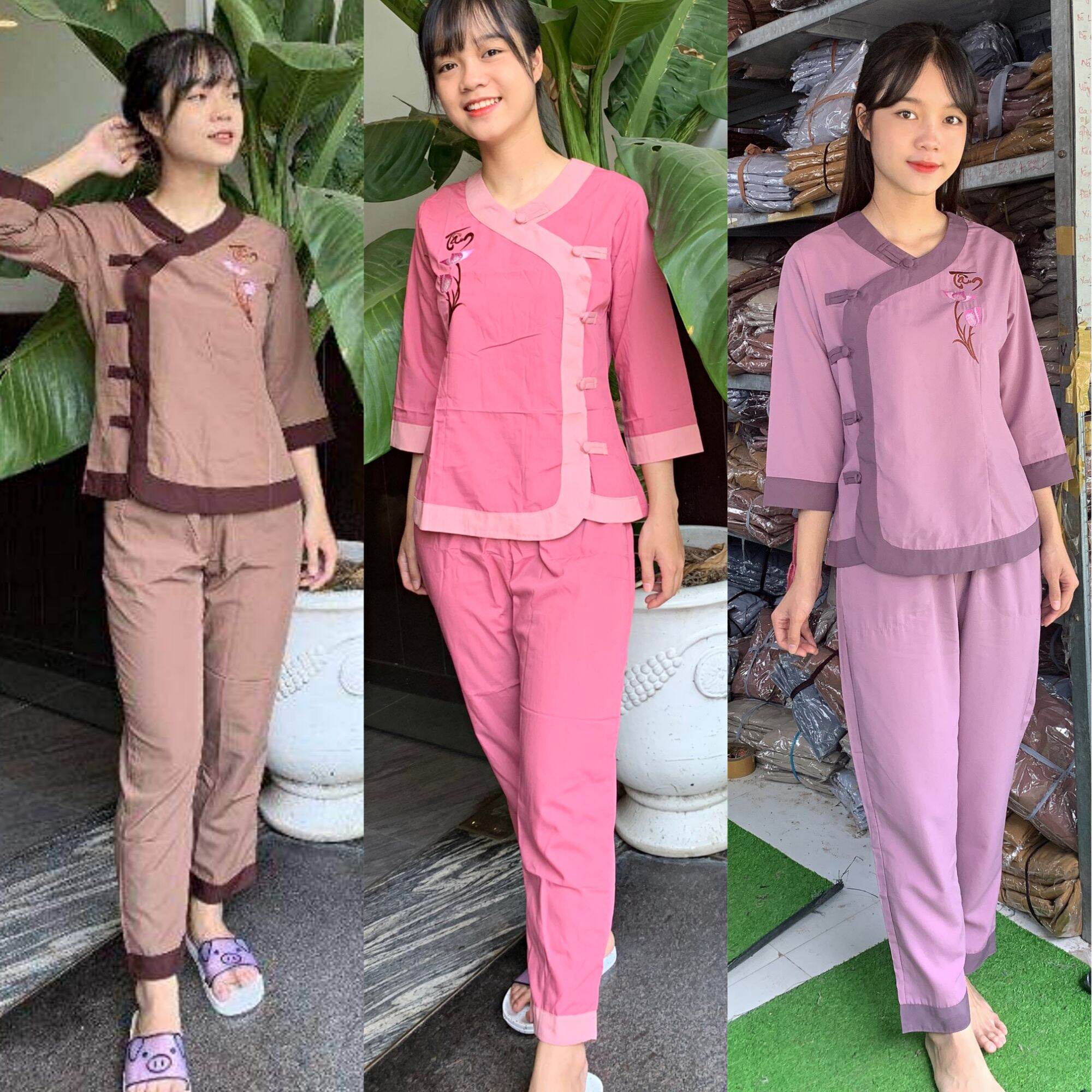 Đồ lam đi chùa tim phối (hồng đậm)