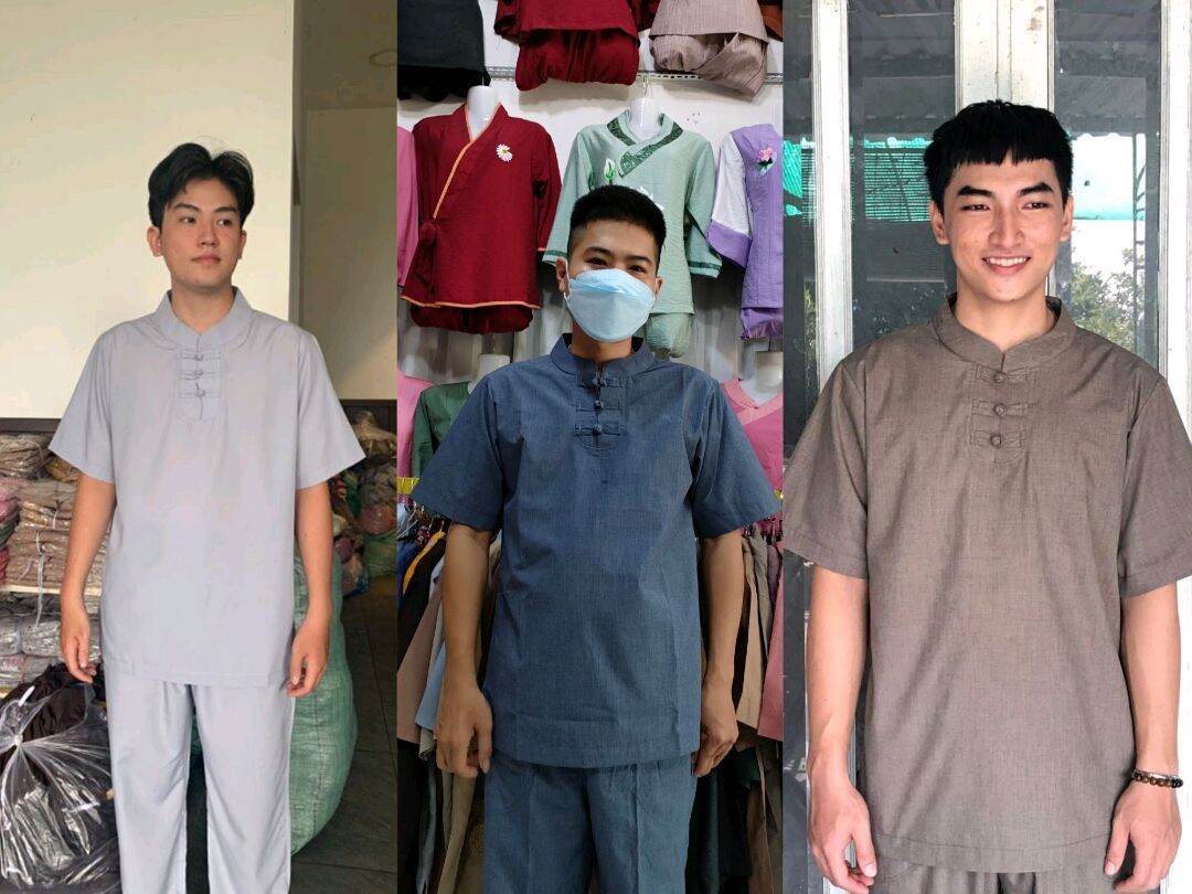 Bộ nam đi chùa vải kte cao cấp nam 3 nút (xô đá)