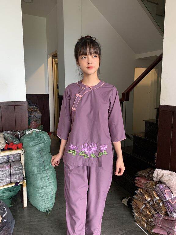 Bộ vải Kate đi chùa viền đôi (ruốc đậm)