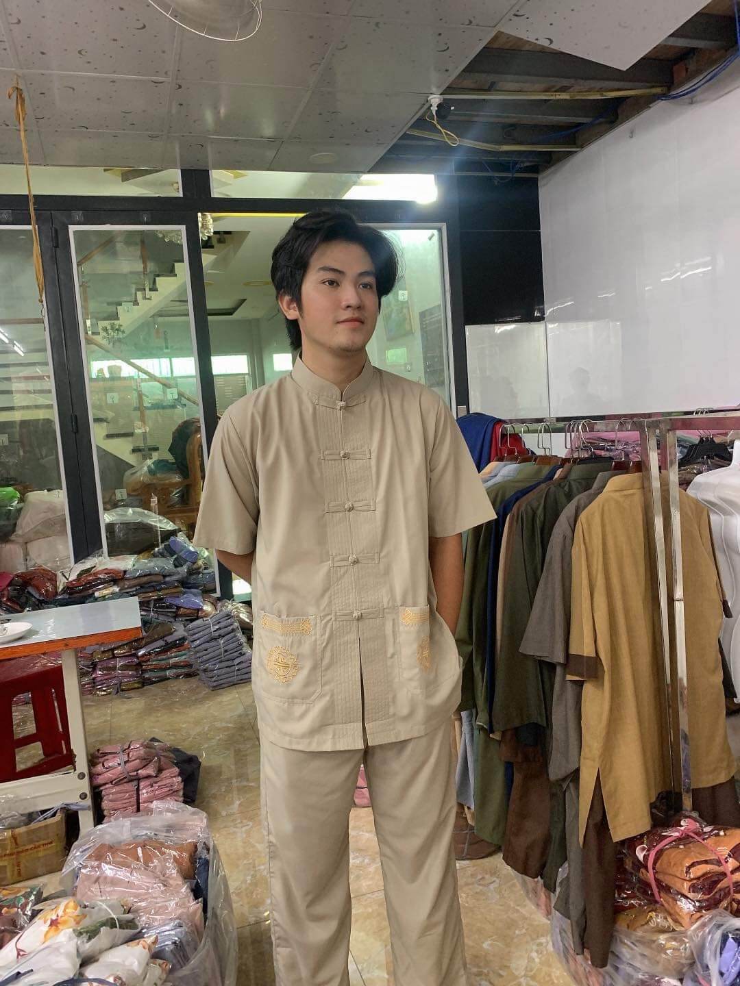 Bộ nam đi chùa cao cấp kate (đất)