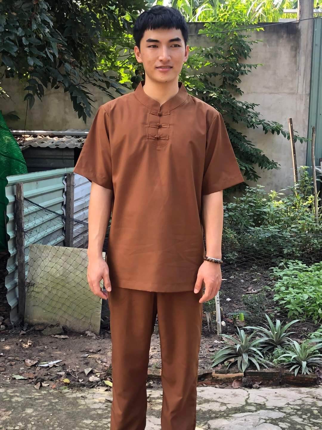 Bộ nam đi chùa vải kte cao cấp nam 3 nút (bò)