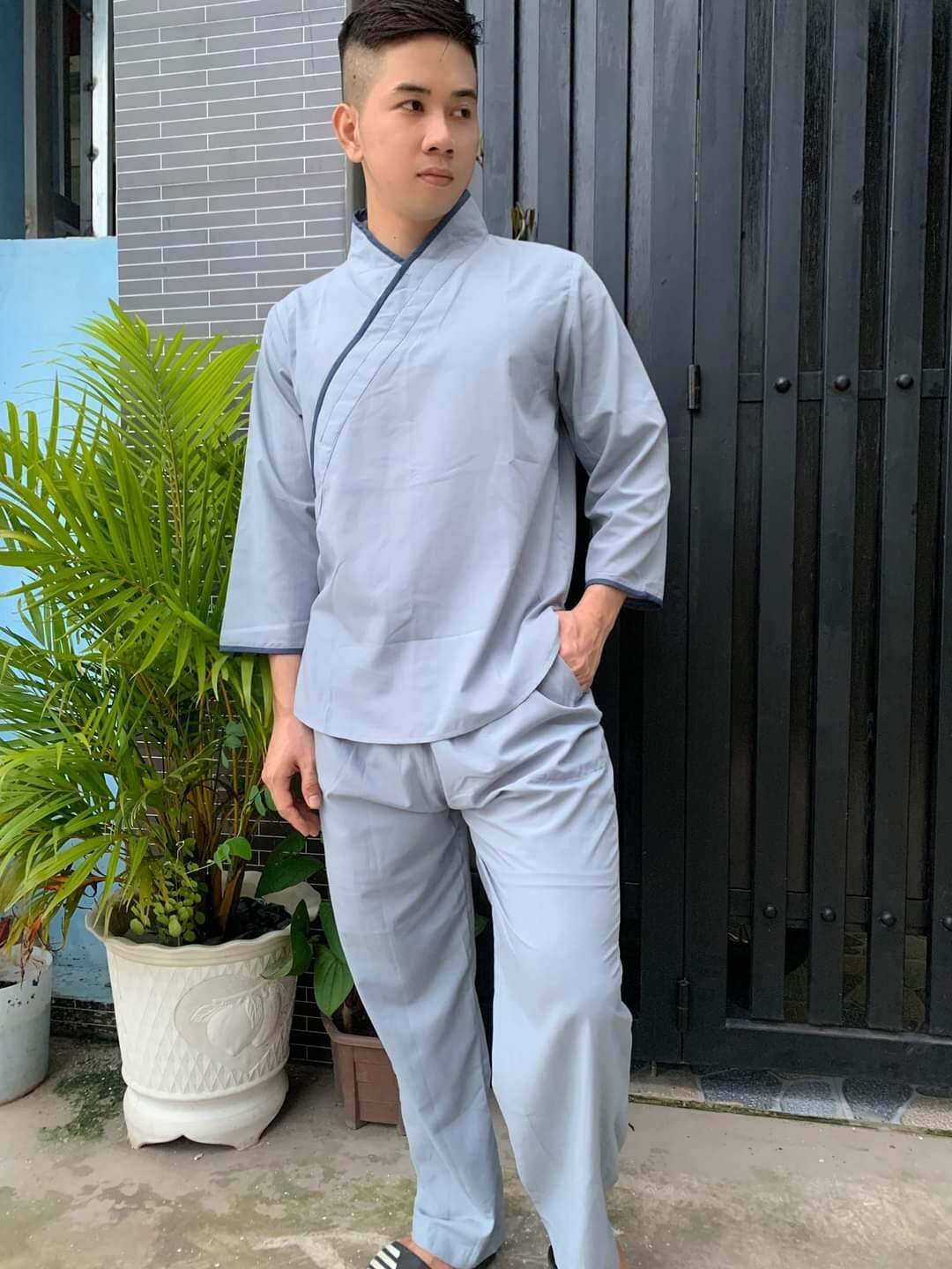 Bộ nam đi chùa vải kte mát mịn mẫu nhật nam (lam)