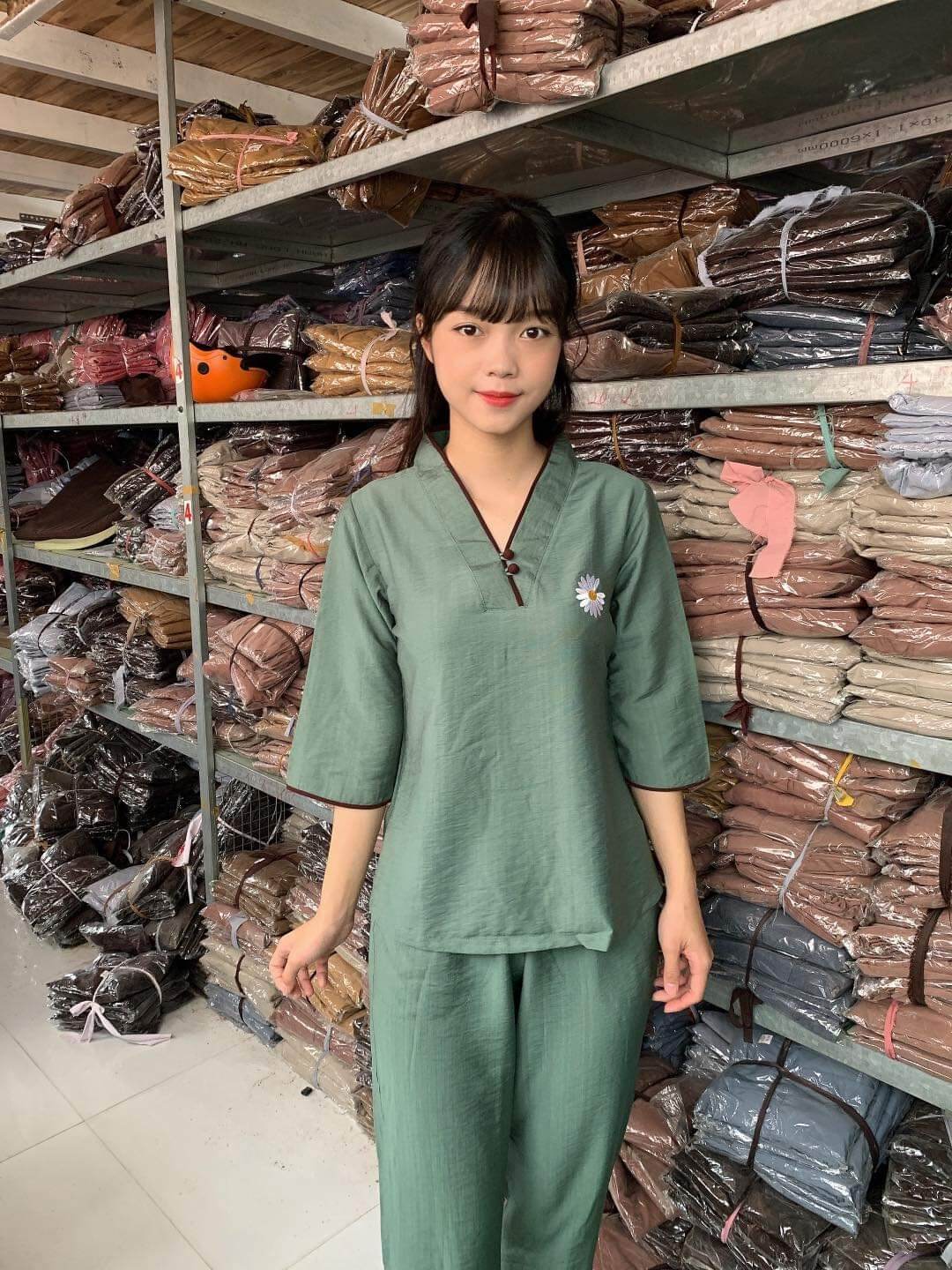 Đồ lam đi chùa cúc tơ (xanh đậm)