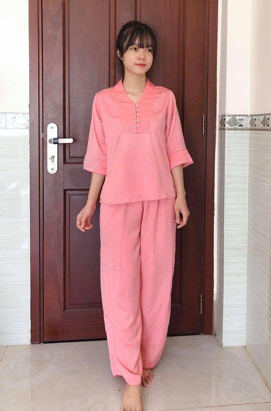 Đồ lam mẫu lụa phối tơ cao cấp (hồng)