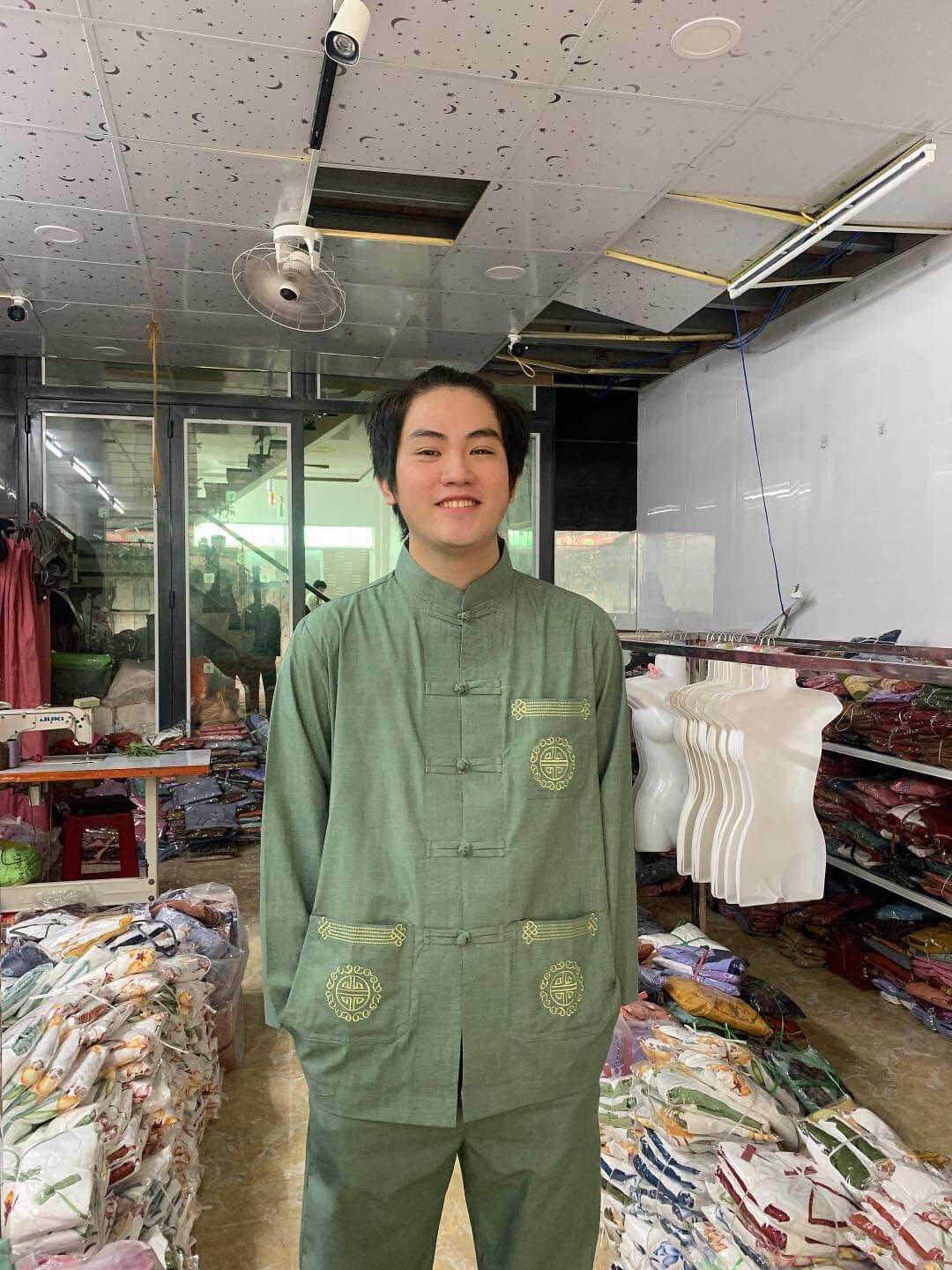 Bộ nam cao cấp linen cổ lãnh tụ (xanh ngọc)