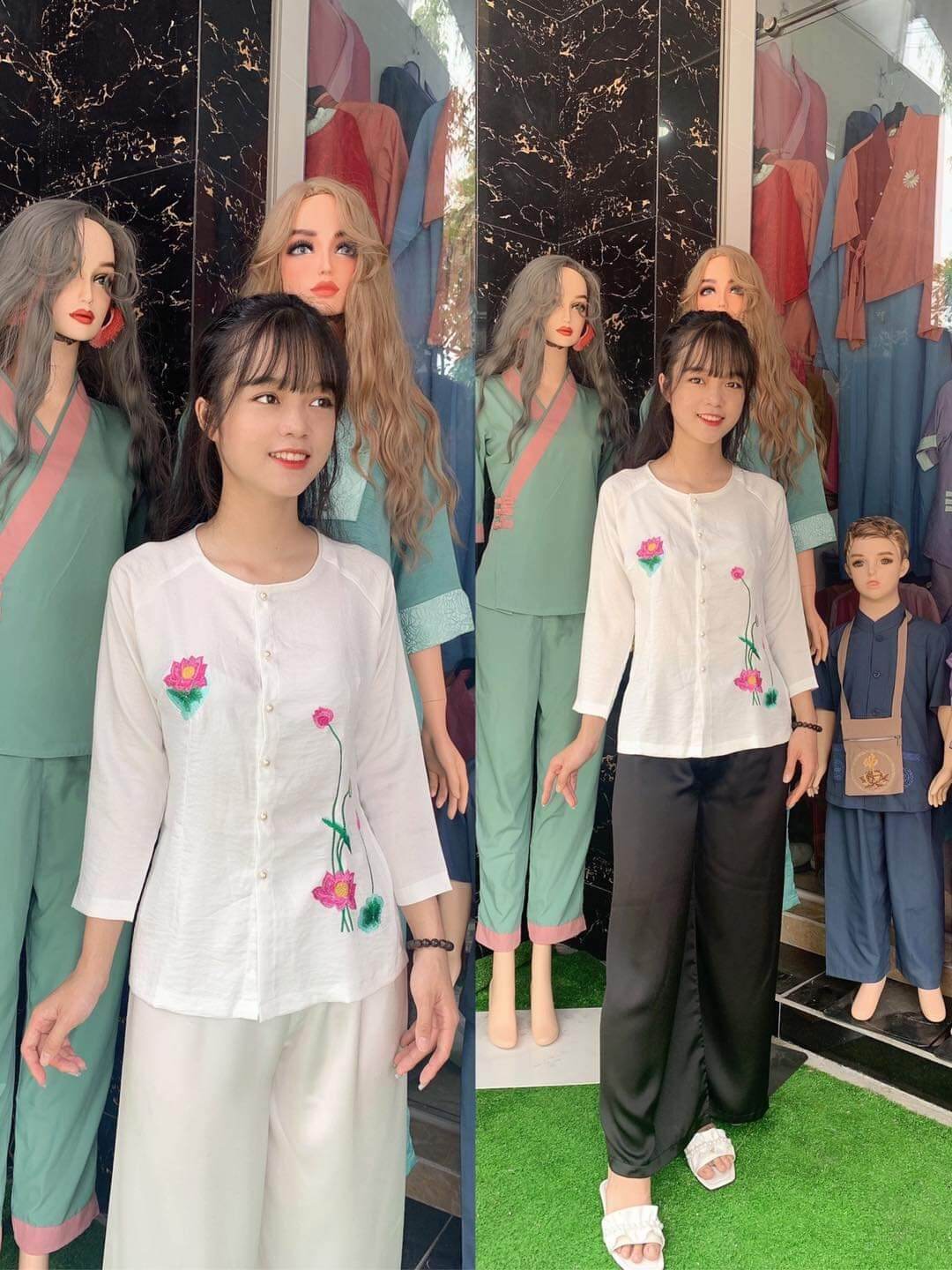 Bà ba vải lụa đi chùa bà ba (quần trắng)