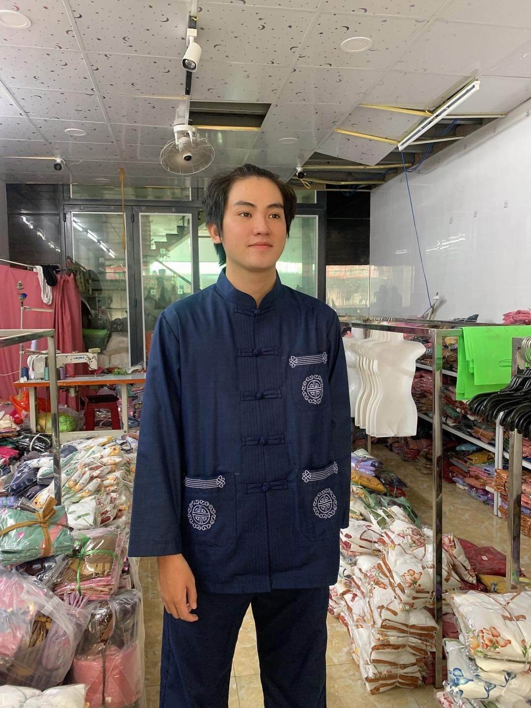 Bộ nam cao cấp linen cổ lãnh tụ (xanh đậm)