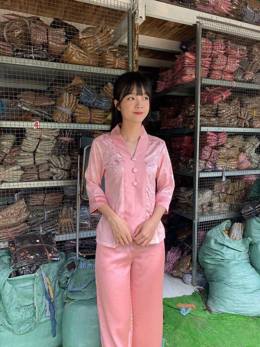 Đồ bộ đi chùa gấm cao cấp (hồng đất)