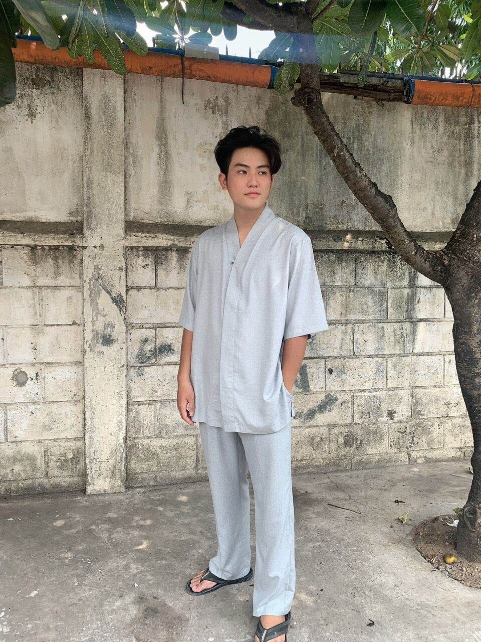 Bộ nam đi chùa hàng cao cấp 100% nhập (lam)