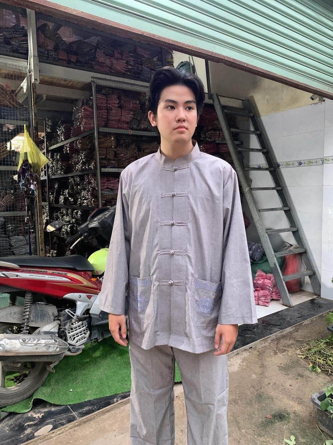 Bộ nam cao cấp linen cổ lãnh tụ (lam)