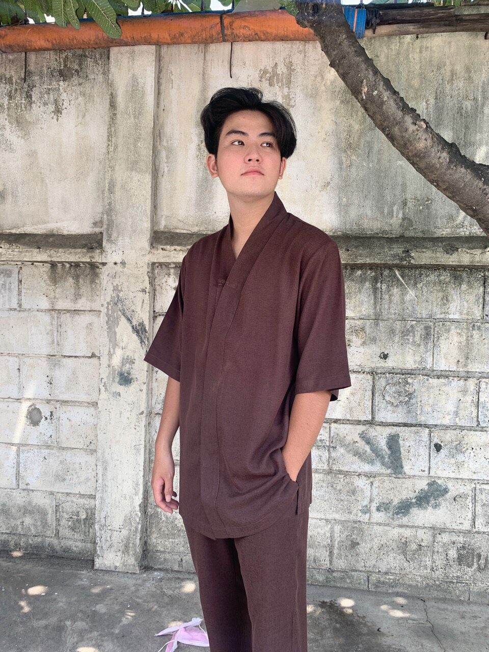 Bộ nam đi chùa hàng cao cấp 100% nhập (nâu)