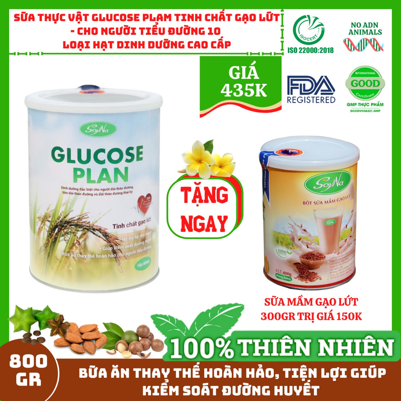 Combo 1 Lon Sữa Glucose Plan Tinh Chất Gạo Lức tặng 1 Lon sữa Mầm gạo lức