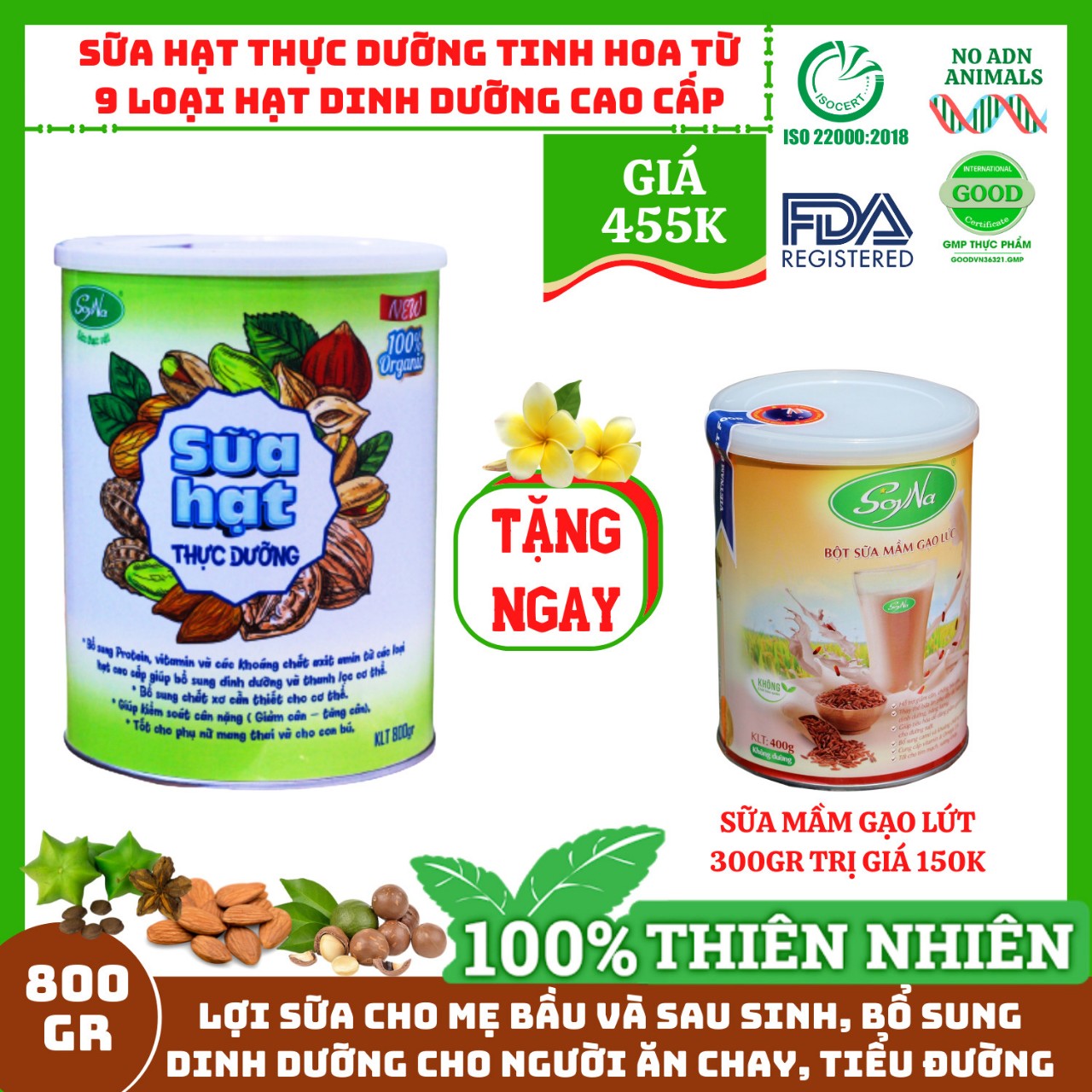 Combo 1 Lon sữa Hạt Thực Dưỡng tặng 1 Lon sữa Mầm gạo lức