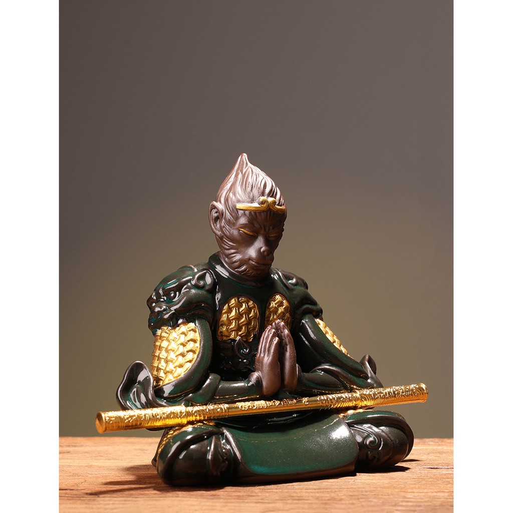 Mỹ Hầu Vương ngồi thiền size 13cm kèm gậy Như Ý