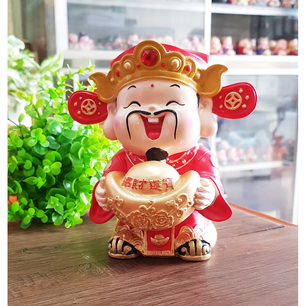 Tượng chibi Thần Tài ôm thỏi vàng 14cm