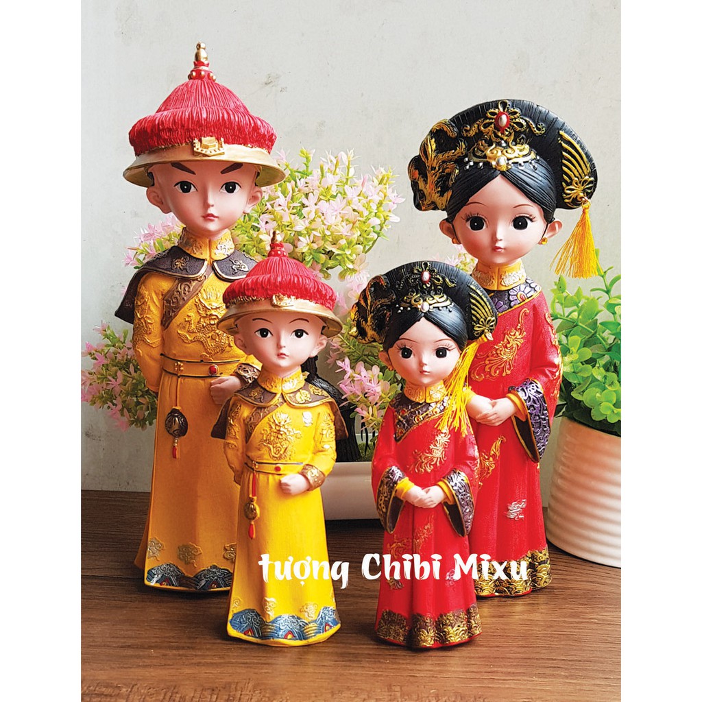 Bộ 02 tượng Hoàng Thượng và Hoàng Hậu size 18cm cổ trang 3D sinh động