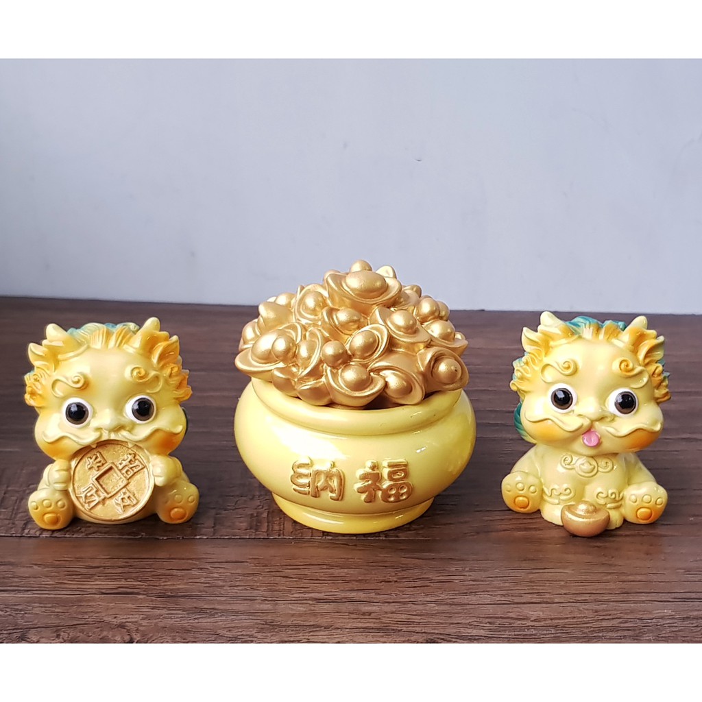 Cặp Kỳ Lân nhỏ kèm chậu vàng - màu vàng