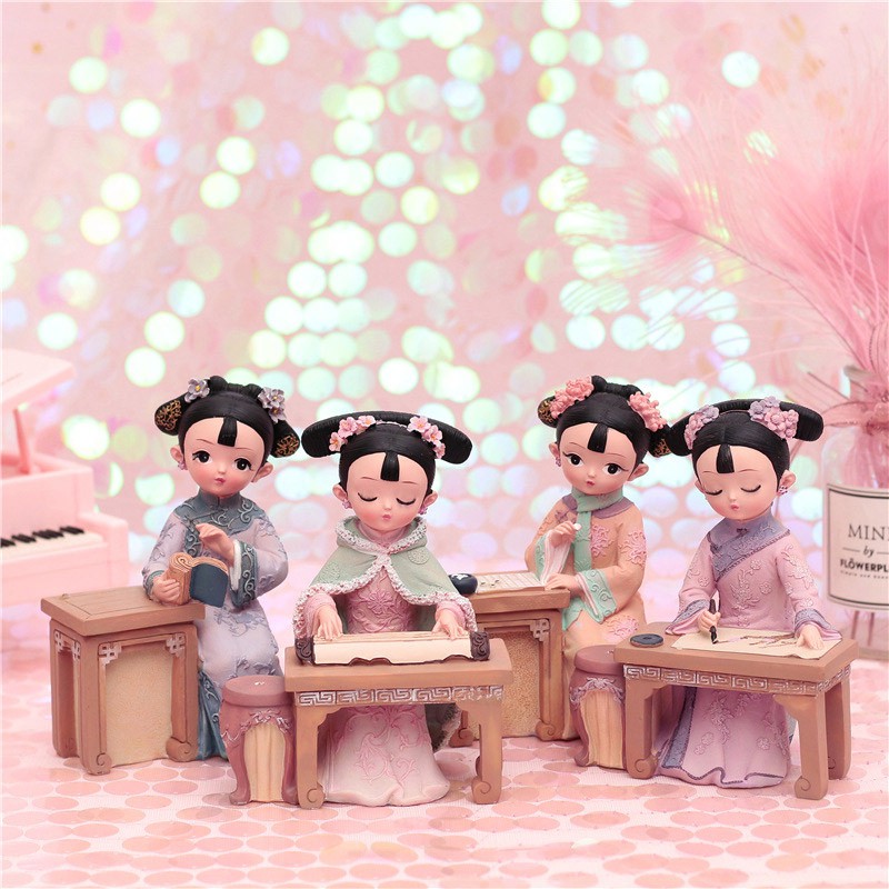 Bộ tượng 4 thiếu nữ cầm kỳ thi hoạ