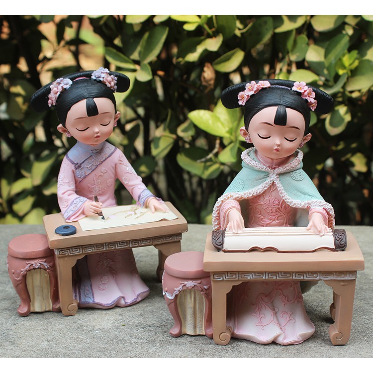 Bộ tượng 4 thiếu nữ cầm kỳ thi hoạ