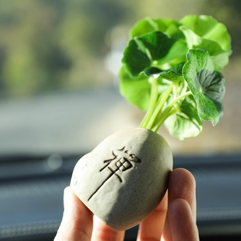 Bộ 04 tượng Cầm Kỳ Thi Họa đội nón rơm kèm chậu cây trang trí