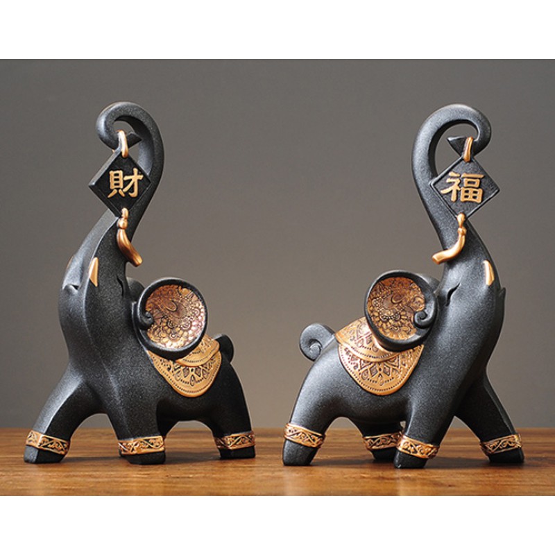 Cặp Voi Tài Lộc - Bình An mẫu xanh đen