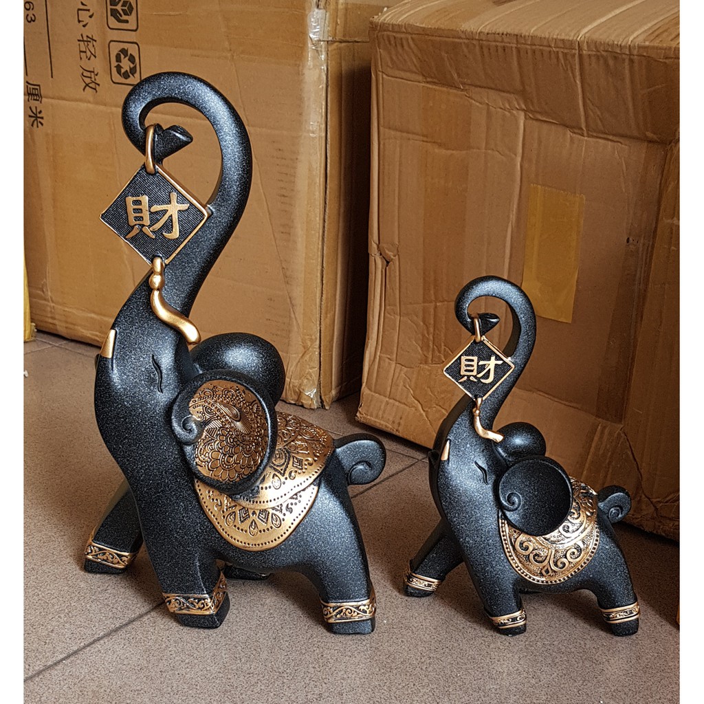 Cặp Voi Tài Lộc - Bình An mẫu xanh đen