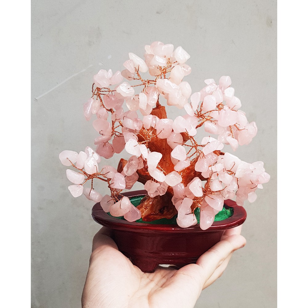 Cây Tài Lộc bằng đá thiên nhiên - màu hồng