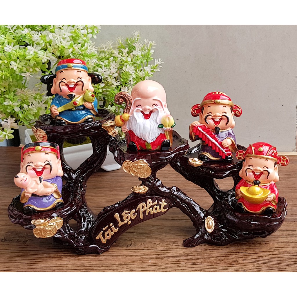 (Hàng cao cấp) Ngũ Phúc 6cm kèm chân đế ánh vàng Tài Lộc Phát