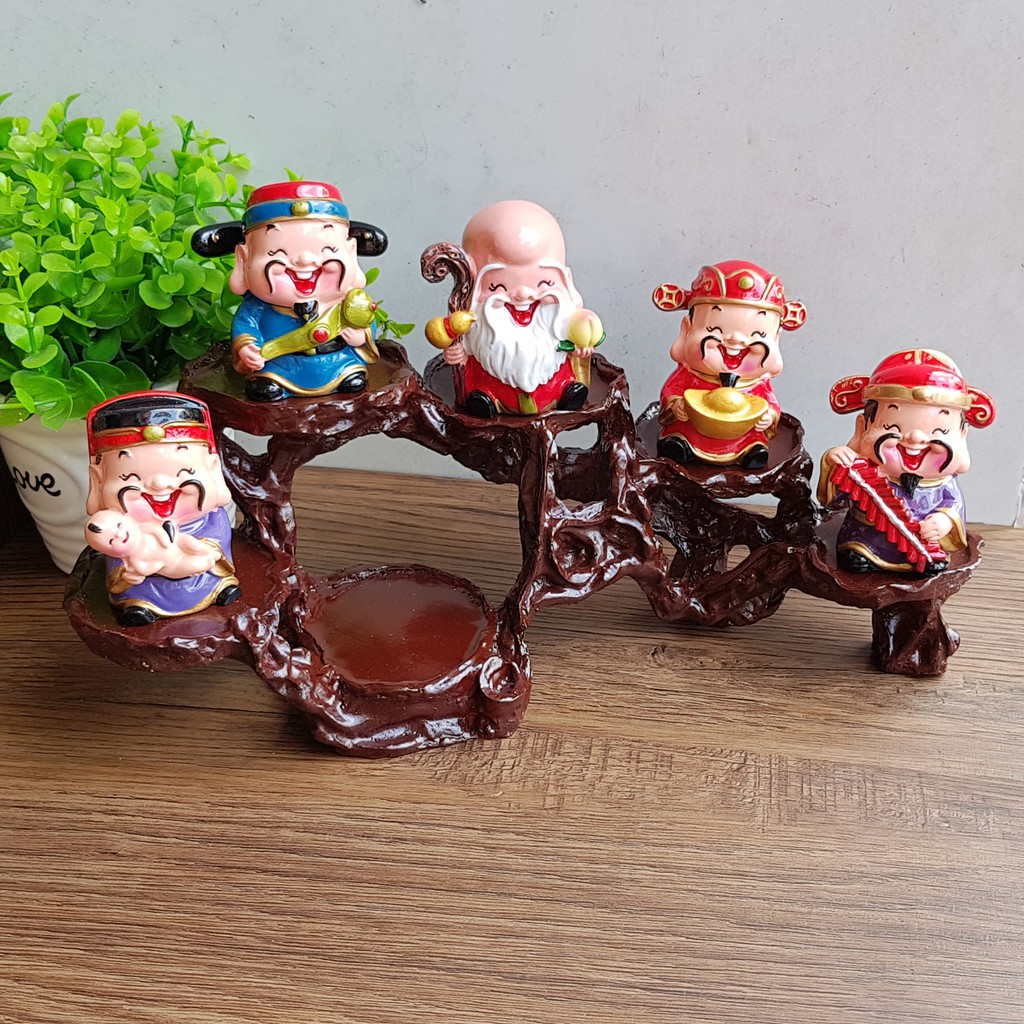  Bộ 05 tượng Ngũ Phúc Lâm Môn 6cm + đế ngang 6 ô