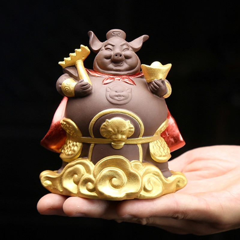 Tượng Thiên Bồng Nguyên Soái gốm tử sa nâu 10cm