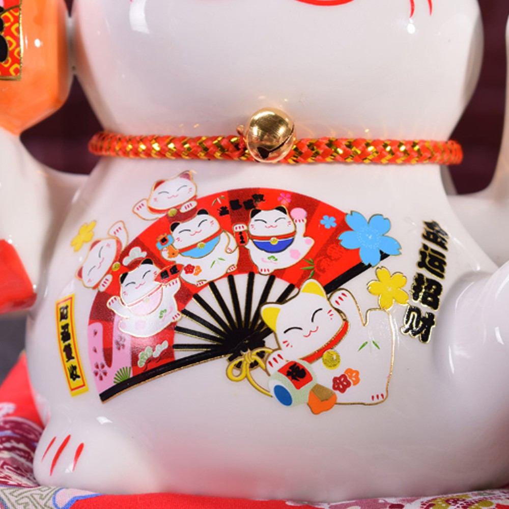 Mèo Thần Tài bằng sứ tay vẫy 16cm - búa khai vận