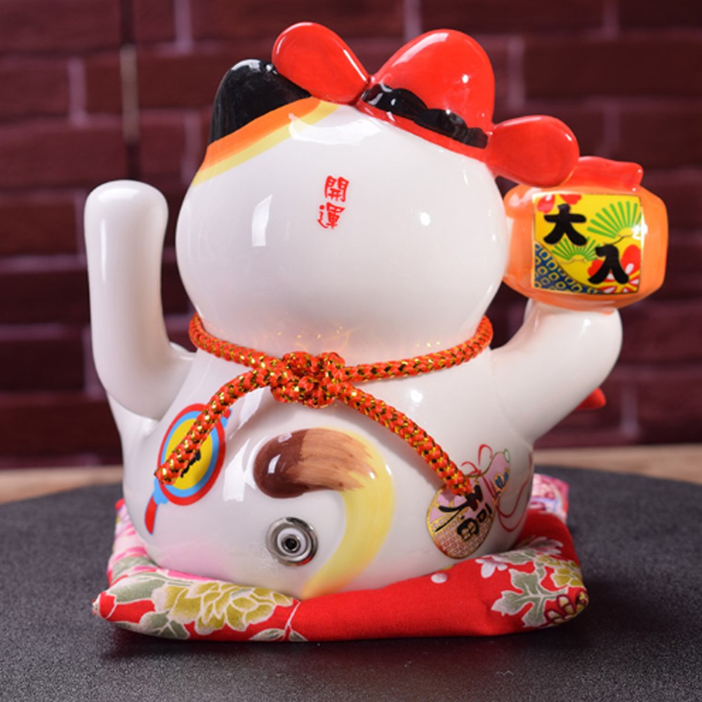 Mèo Thần Tài bằng sứ tay vẫy 16cm - búa khai vận