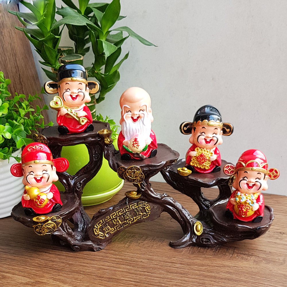 Bộ Ngũ Phúc 2020 kèm chân đế ngang 5 ô sứ dát ánh vàng 