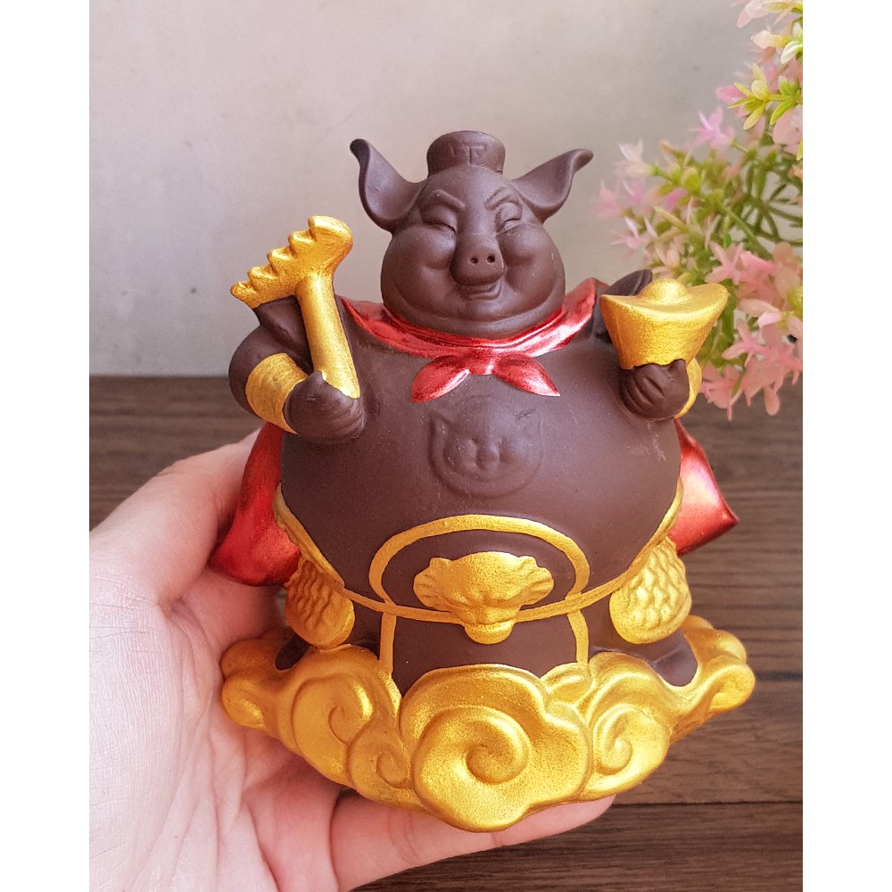 Tượng Thiên Bồng Nguyên Soái gốm tử sa nâu 10cm