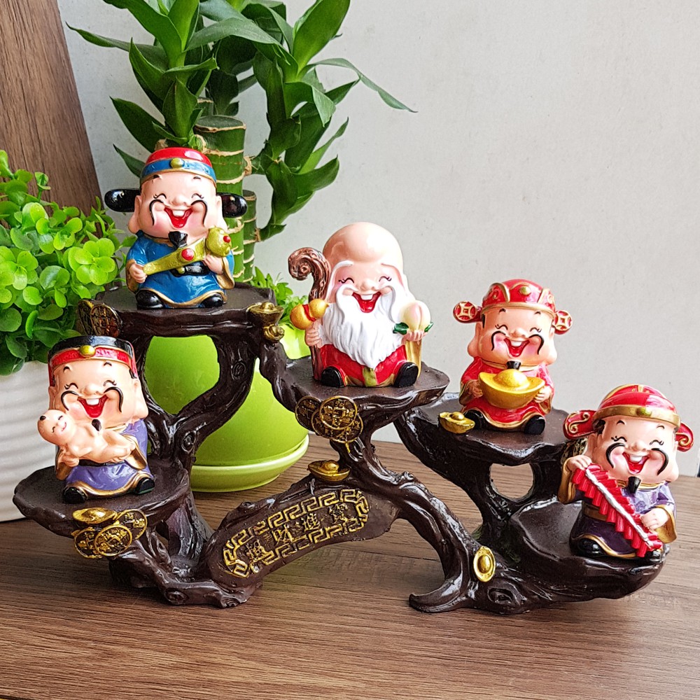 Bộ Ngũ Phúc 6cm kèm chân đế ngang 5 ô sứ 