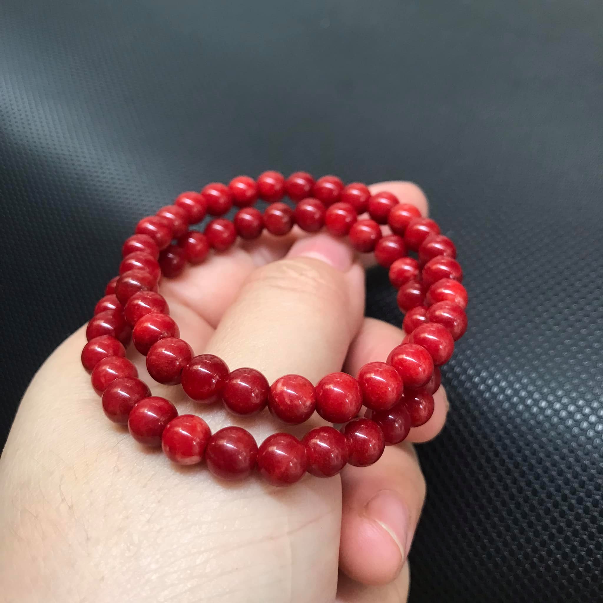 Vòng tay cẩm thạch huyết 6ly (combo 2 vòng)