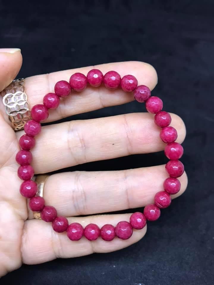 Vòng tay đá hồng ruby mài giác 6ly